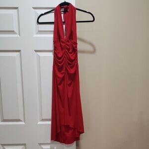 Wrapper Red High Low Halter Dress